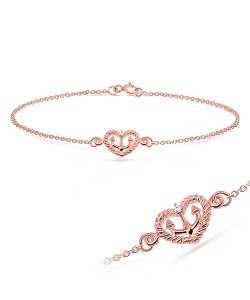 Heart Anchor with Tiny CZ Anklet ANK-195-RO-GP